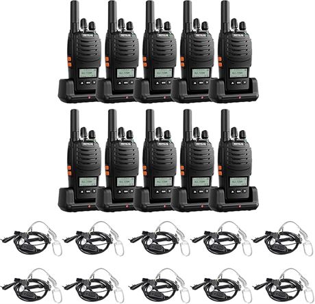 Retevis H777D 10 Pack Walkie Talkies with Earpieces, USB Charging, Black