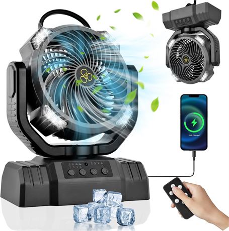 Ventilateur camping rechargeable LED oscillant télécommande noir