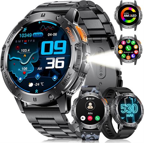 LIGE 1.43  AMOLED Smart Watch, 100+ Sports, IP68, Black Camo