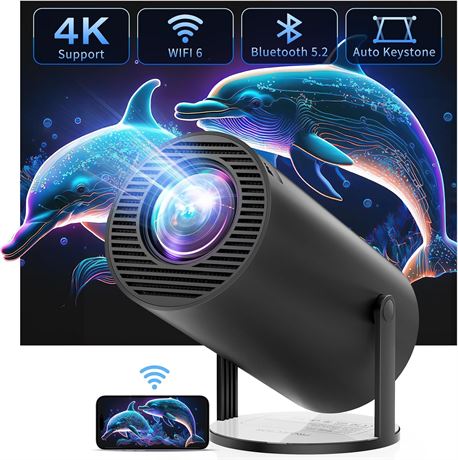 CLOKOWE Portable 4K Mini Projector WiFi Bluetooth 270° Rotation Outdoor Movie