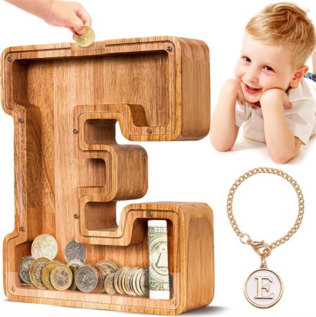 Tirelire SummiDate Wooden Letter Piggy Bank E Enfant Cadeau