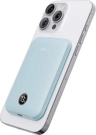 Power Bank iWALK MagSafe 5000mAh Magnétique USB-C Bleu Écran LED