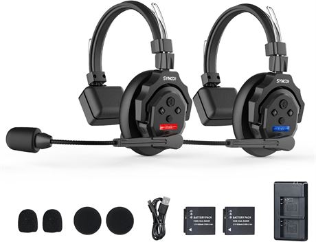 SYNCO XTALK X2 Wireless Intercom Headset System for 2 People, 2.4GHz