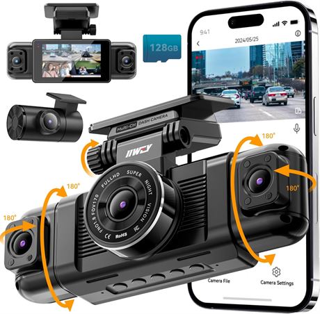 IIWEY N5 4-Channel Dash Cam 1080P, 128GB Card