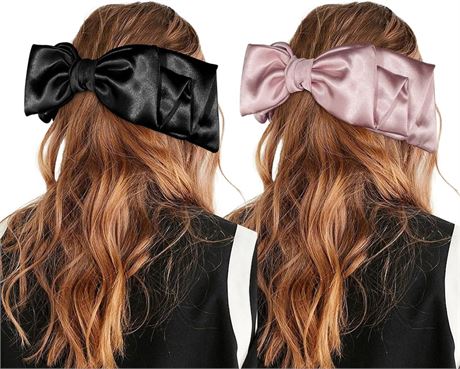MAFFNEY 2PCS Large Satin Hair Bow Clips, Vintage Ribbons