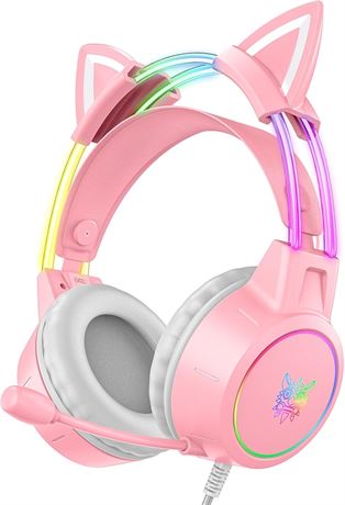 Casque de jeu l ger, oreilles chat amovibles, RGB, micro antibruit