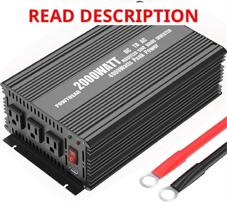 Inverter 2000W DC12V to 110V AC, 3 USB & Charger, 2x USB 5V/2.1A, Black