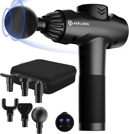 AERLANG Massage Gun 20-Speed Deep Tissue Percussion Massager 6 Heads Black