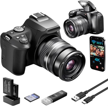 4K Photography Camera WiFi 10X Optical Zoom 64MP Vlogging Camera 64GB SD