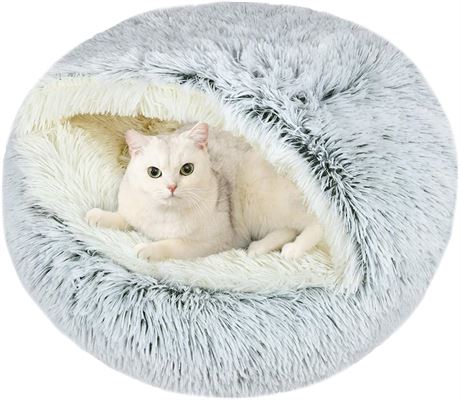 Lit pour chat Arquiel rond couvert anti-stress coussin moelleux gris