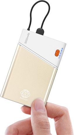 Batterie externe Aaoyun 5000mAh, USB-C intégré, mini, doré