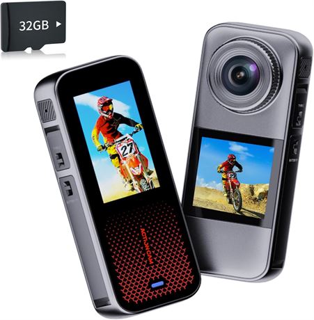 Dual Screen Action Camera Waterproof with 32GB Card