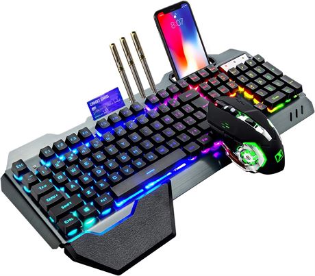 Wireless Gaming Keyboard and Mouse, RGB Backlit, 5000mAh Battery, Metal Panel