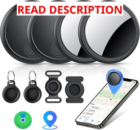 Air Tracker Tags-4 Pack Black, Apple MFi, Bluetooth Tracker with Find My