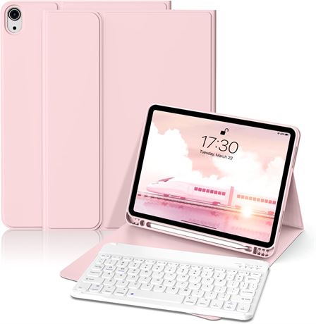 KenKe iPad A16 Case with Keyboard (10th/11th Gen), 10.9 11", Pink