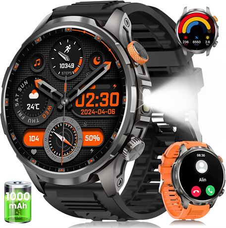 Men's Smartwatch 5ATM Waterproof, HR/Sleep/SpO2/Calling, 110+ Sports