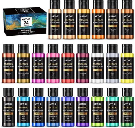 Artme set peinture acrylique métallique 24 couleurs riches 60ml