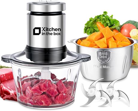 Kitchen in the Box Food Processor & Chopper, 8+8 Cup, 2 Bowls, 2 Bi-Level Blades