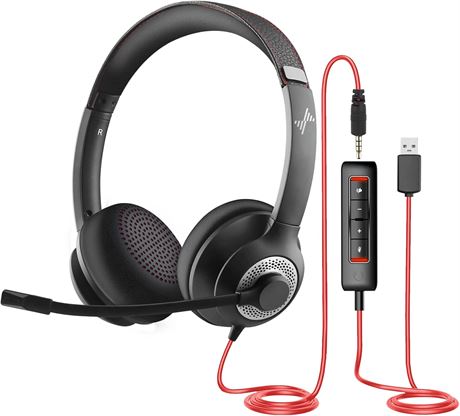 JIAMQISHI USB Headset, Noise Cancel Mic, PC/Laptop