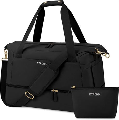 Sac week-end femme, compartiment chaussures, USB, sport, voyage, noir
