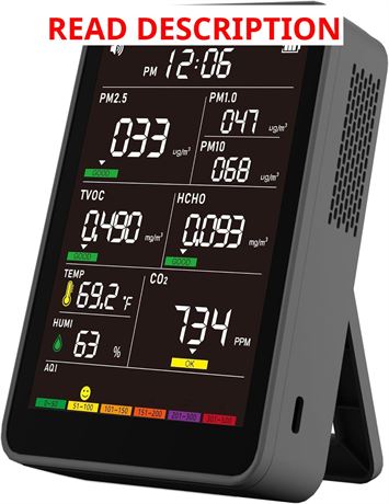 Indoor Air Quality Monitor with AQI Alerts, Portable Real-Time Detector