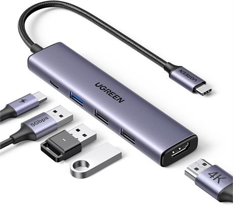 UGREEN Hub USB C 5-en-1 avec HDMI 4K, 100W PD, 3 ports USB A