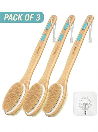 Metene Shower Brush with Soft & Stiff Bristles, Double-Sided Wet/Dry, Handle