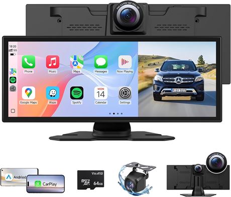 Écran CarPlay Sans Fil 11.26" 4K Dash Cam Android Auto Bluetooth GPS