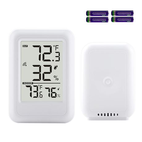 Indoor/Outdoor Thermometer Hygrometer Wireless 330ft Range Temp/Hum Max/Min
