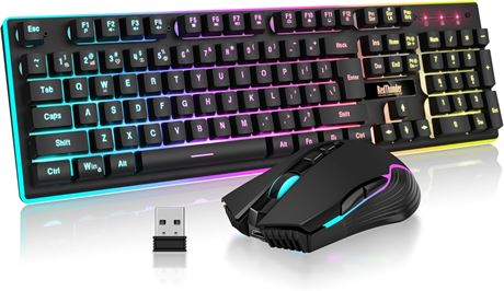 RedThunder K10 Wireless Keyboard & Mouse Combo, RGB Backlit, 3800mAh Battery