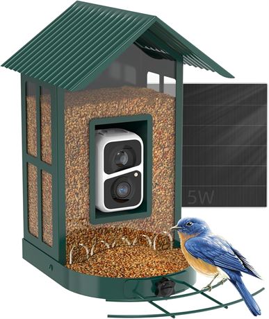 Soliom Bird Feeder with Camera, 5W Solar, AI Species ID, 2K Live View - BF08