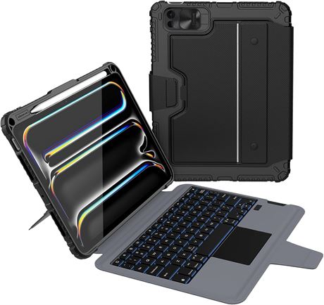 Nillkin iPad Pro 11" Case with Keyboard (M5/M4), 7-Color Backlit, Detachable