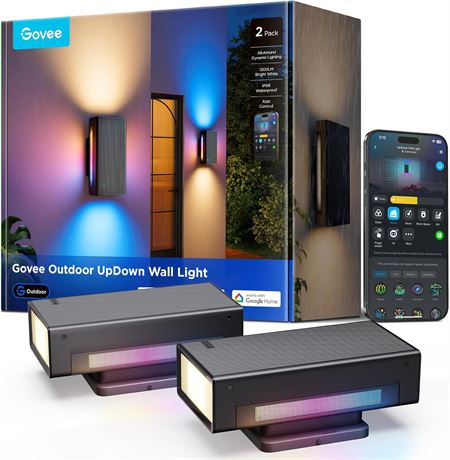 Govee Outdoor UpDown Wall Light, 2-Pack, 1200LM RGBICWW Smart Porch Lights IP66