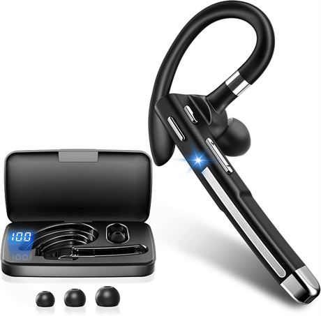 Bluetooth Headset V6.1 Wireless Earpiece with 500mAh Case, 100h Talk, CVC8.0