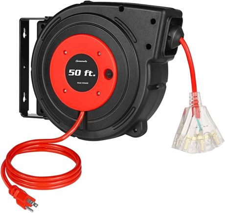DEWENWILS Retractable Extension Cord Reel 15.2m with 3 Outlets