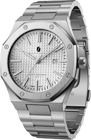 SAPPHERO Montre octogonale en acier inoxydable  tanche 30 m - quartz date