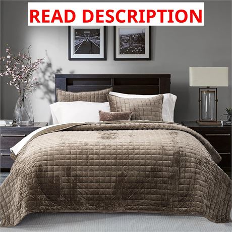 RECYCO Luxury Velvet Quilt Set King Size, Comforter, 2 Shams, Mocha Brown