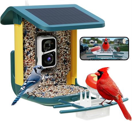 Bird Feeder with Camera, 2.4/5GHz, 2K Live Stream, 1.8L, AI Capture, Outdoor