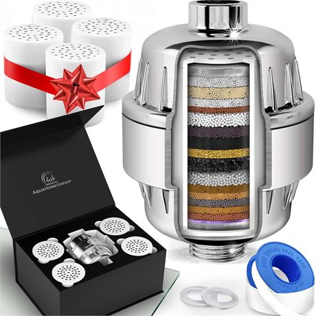 AquaHomeGroup Filtre douche pour eau dure   20  tapes + 5 cartouches