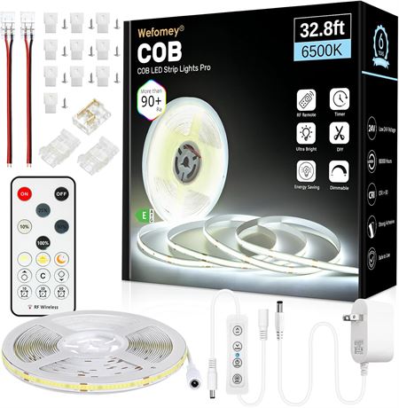 COB LED Strip Light, 10M, Dimmable 6500K 24V Flexible LED Tape Light