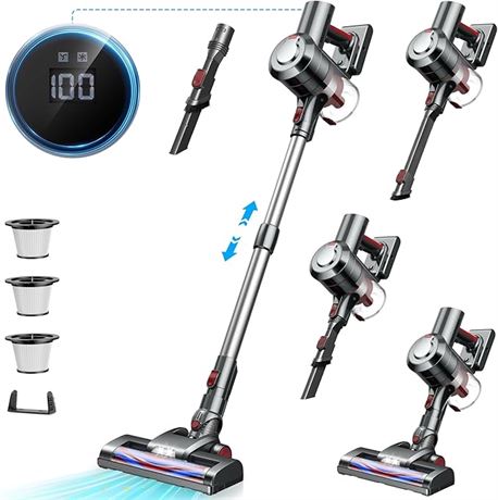 Cordless Vacuum Cleaner: 450W 38K Pa with LED Display,Up to 55 Mins Runtime