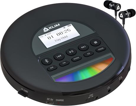 KLIM Nomad Portable CD Player w/ Radio, Bluetooth, Black