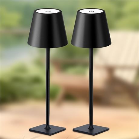 Mr. White Lot de 2 lampes de table LED rechargeables sans fil, noir