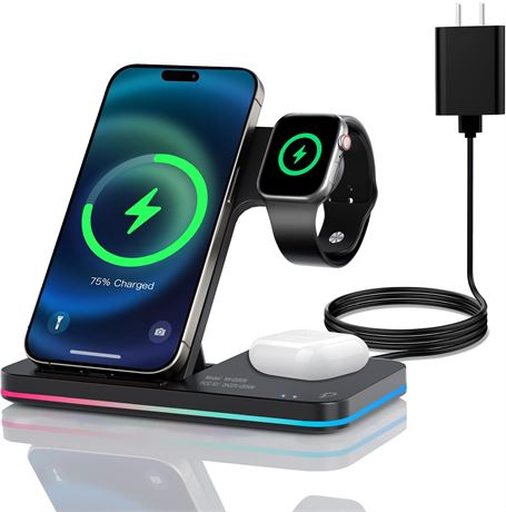 Station de Charge Sans Fil 3 en 1 Noir