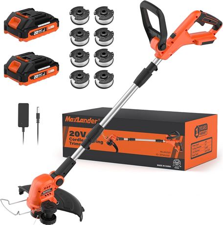 MAXLANDER Cordless Weed Wacker 20V 12" Trimmer Edger, 8 Spools, 2x2.0Ah