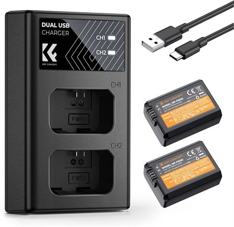 K&F CONCEPT NP-FW50 Battery & Dual-Slot Charger for Sony ZV-E10 and A7/A6000/NEX