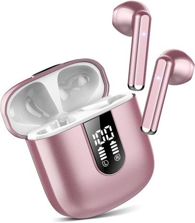 Écouteurs sans fil Bluetooth 5.3 HiFi, réduction bruit ENC, IP7, or rose