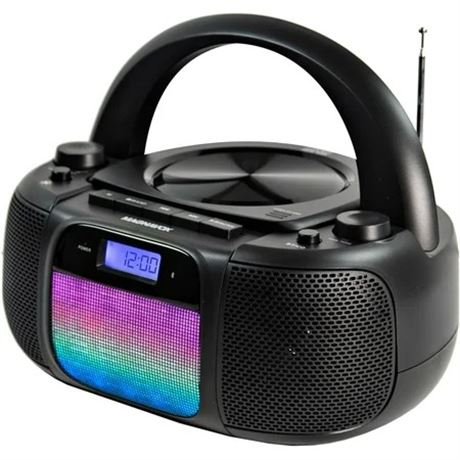 Magnavox MD6972 CD Boombox Bluetooth, AM/FM, Color-Changing Lights, Black
