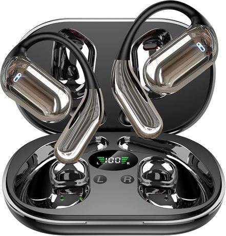 Open Ear Bluetooth 5.4 Headphones, 60H Playtime IPX7 Waterproof Earhooks