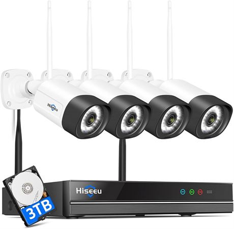 Hiseeu 5MP Spotlight WiFi Security Camera System, 3TB, 10CH NVR